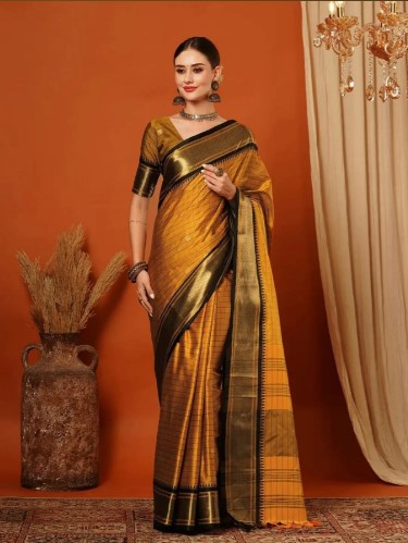 Pure Aura Cotton Silk Saree Contrast Blouse